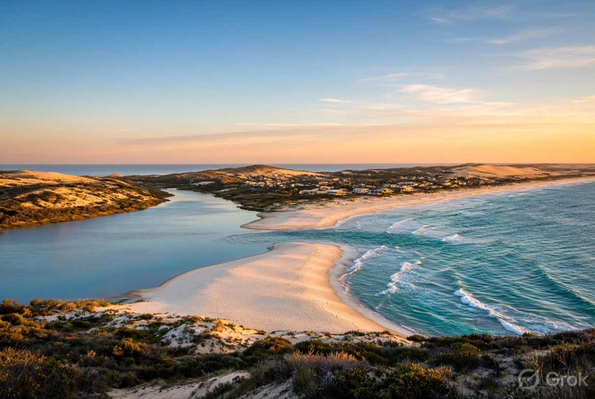 Moore River meeting the Indian Ocean at Guilderton