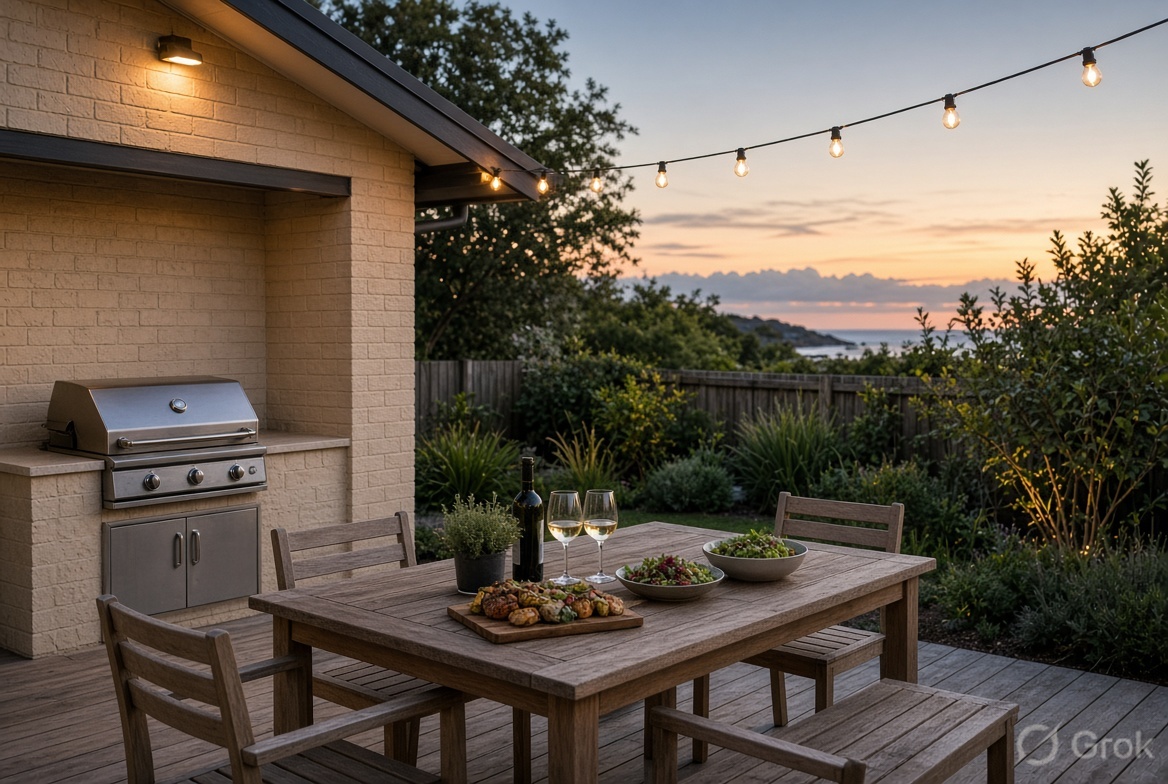 Backyard barbecue at dusk